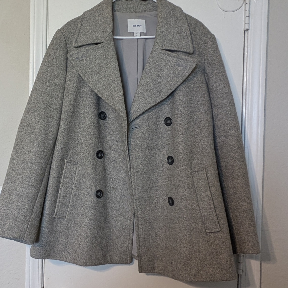 Old Navy Gray Peacoat with Notched Lapels and Structured Shoulders